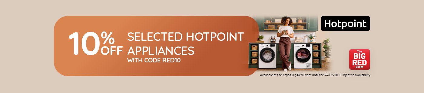 The Big Red Event. Hotpoint. 10% off selected Hotpoint appliances with code RED10.