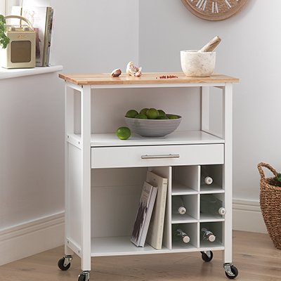 Argos Home Wooden Kitchen Trolley with Wine Rack - White.