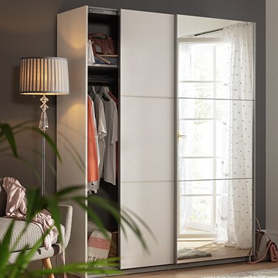 Habitat Holsted Half Mirror 150cm Sliding Wardrobe -White.