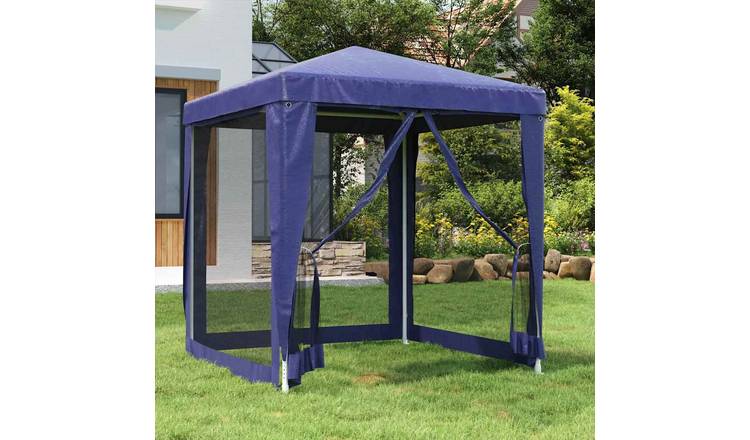 Walplus 2 x 2 m HDPE Party Tent with 4 Mesh Sidewalls - Blue