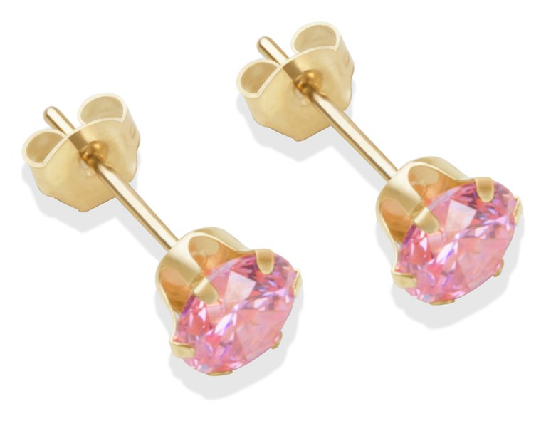 9ct Gold Pink Cubic Zirconia Stud Earrings - 5mm