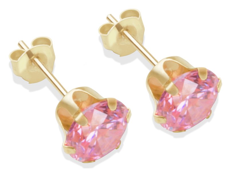 9ct Gold Pink Cubic Zirconia Stud Earrings - 6mm