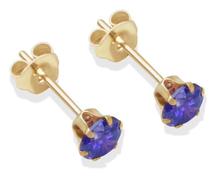 9ct Gold Tanzanite Coloured CZ Stud Earrings - 4mm