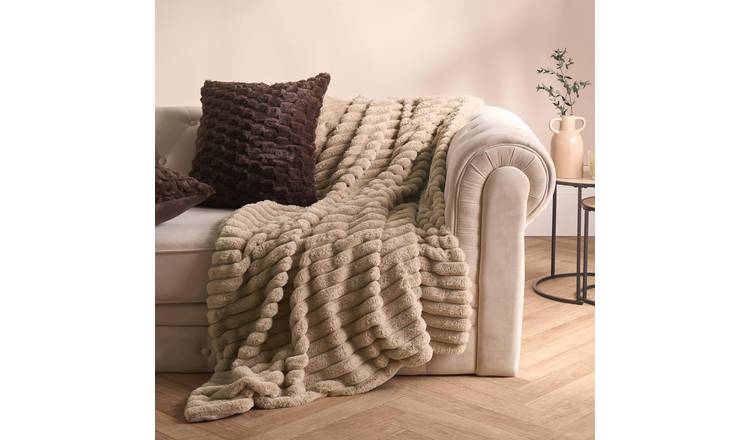 OHS Faux Fur Thick Rib Blanket Throw 125 x 150cm - Mink