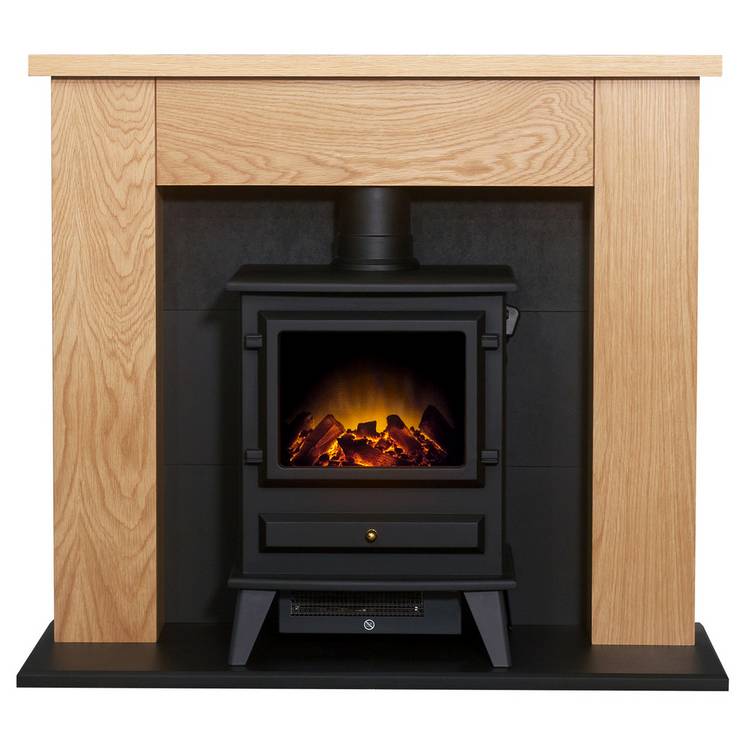 Adam Electric Freestanding Stove Suite - Oak & Black 0