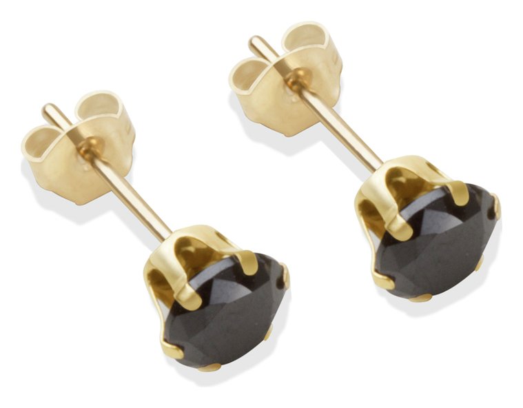 9ct Gold Black Cubic Zirconia Stud Earrings - 5mm