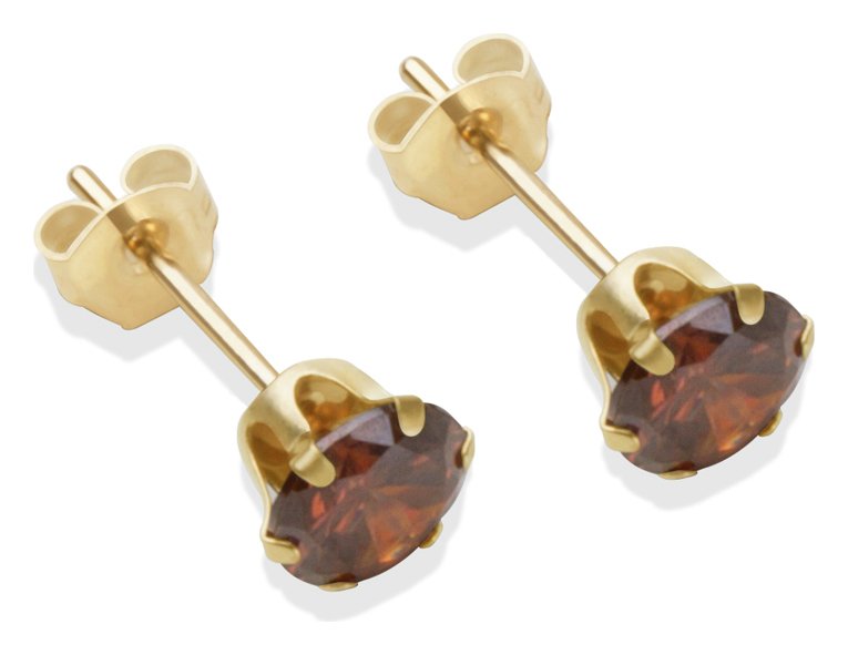 9ct Gold Brown Cubic Zirconia Stud Earrings - 5mm