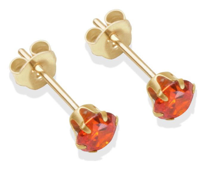 9ct Gold Orange Cubic Zirconia Stud Earrings - 4mm