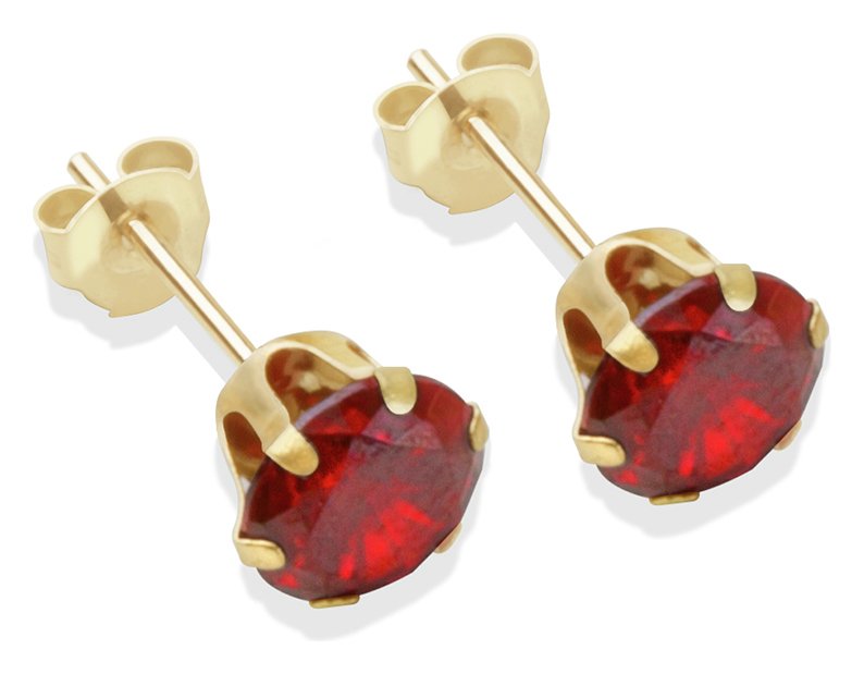 9ct Gold Red Cubic Zirconia Stud Earrings - 6mm