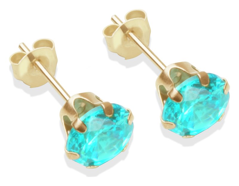 9ct Gold Aqua Coloured Cubic Zirconia Stud Earrings - 6mm