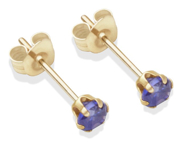 9ct Gold Tanzanite Coloured CZ Stud Earrings - 3mm