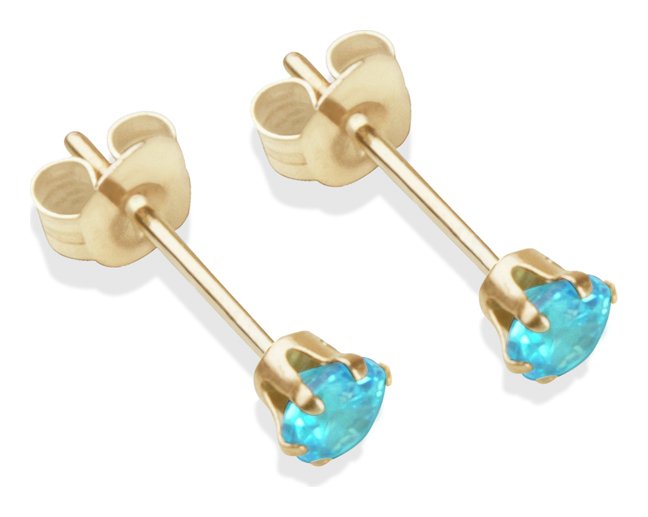 9ct Gold Blue Cubic Zirconia Stud Earrings - 3mm