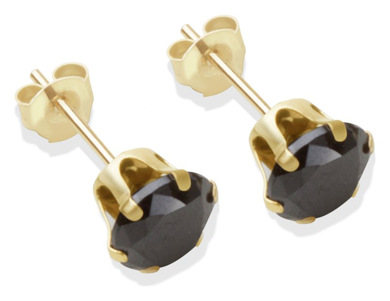9ct Gold Black Cubic Zirconia Stud Earrings - 6mm