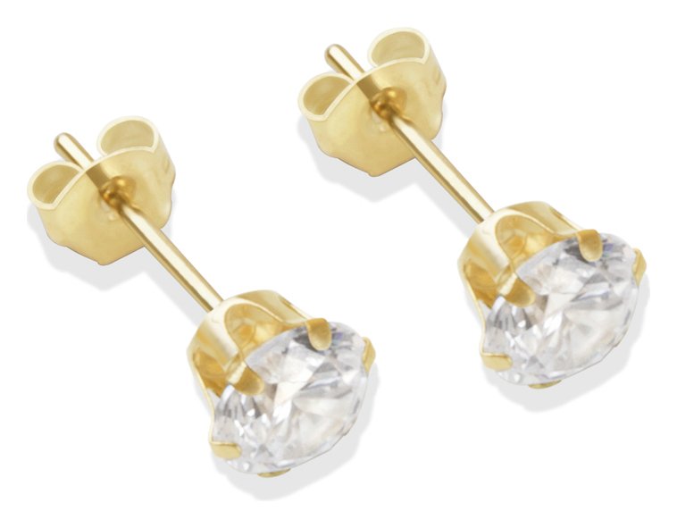 9ct Gold White Cubic Zirconia Stud Earrings - 5mm