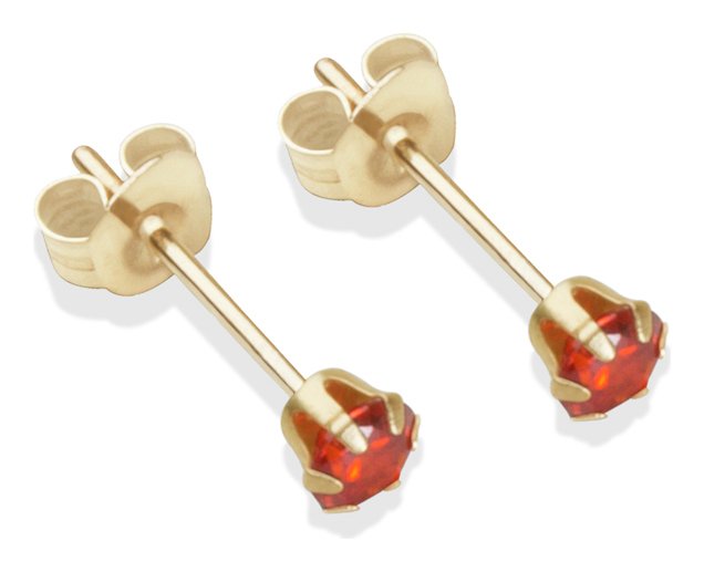 9ct Gold Orange Cubic Zirconia Stud Earrings - 3mm