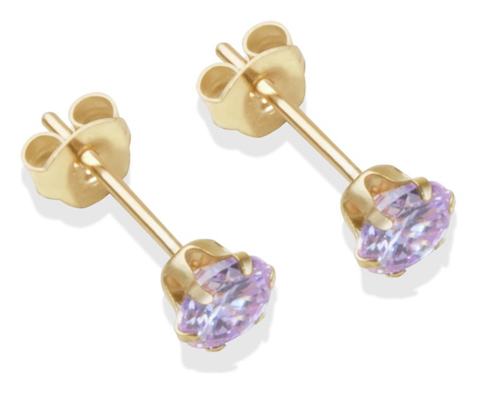 9ct Gold Lilac Cubic Zirconia Stud Earrings - 4mm