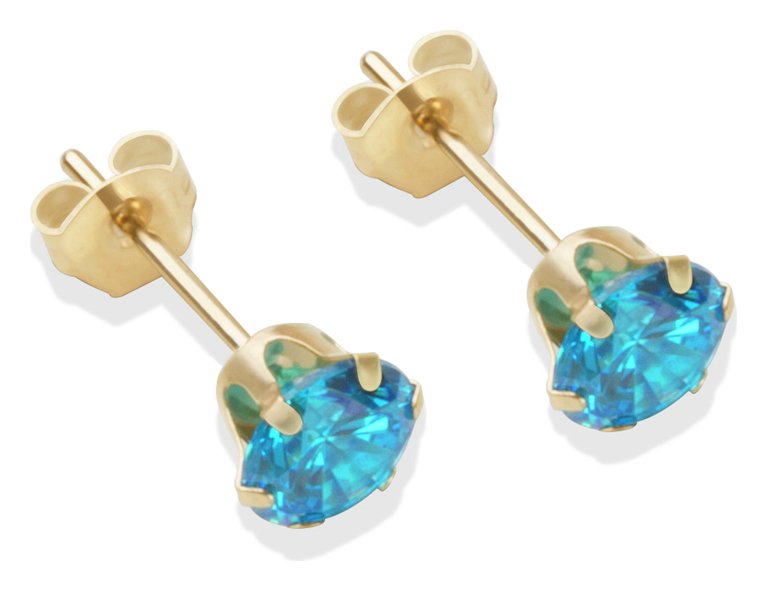 9ct Gold London Blue Cubic Zirconia Stud Earrings - 5mm