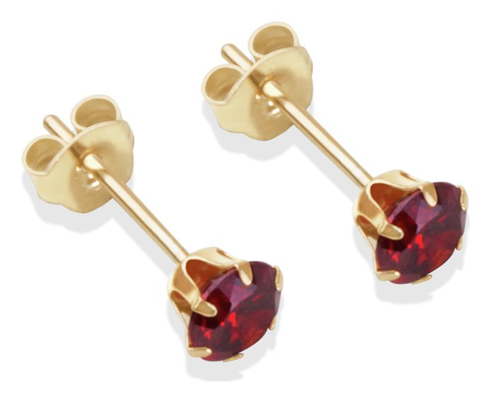 9ct Gold Garnet Coloured Cubic Zirconia Stud Earrings - 4mm