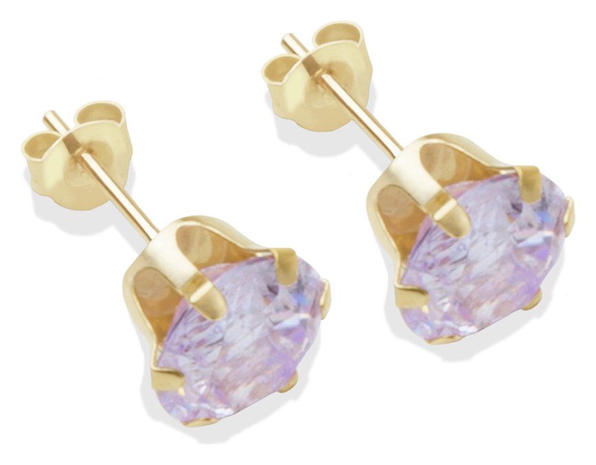 9ct Gold Lilac Cubic Zirconia Stud Earrings - 7mm