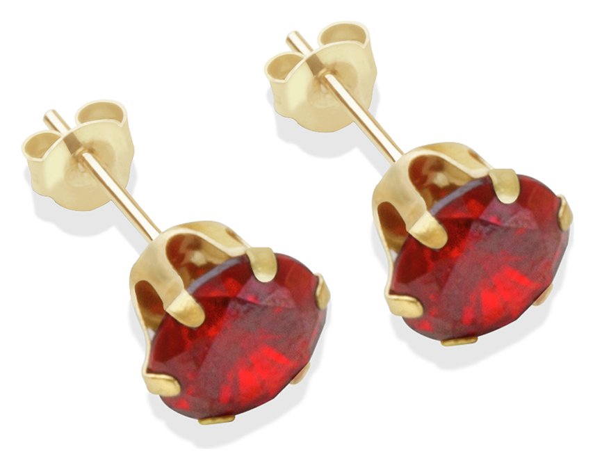9ct Gold Red Cubic Zirconia Stud Earrings - 7mm