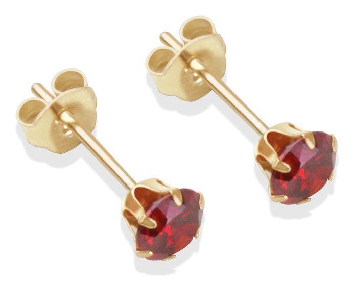 9ct Gold Red Cubic Zirconia Stud Earrings - 4mm