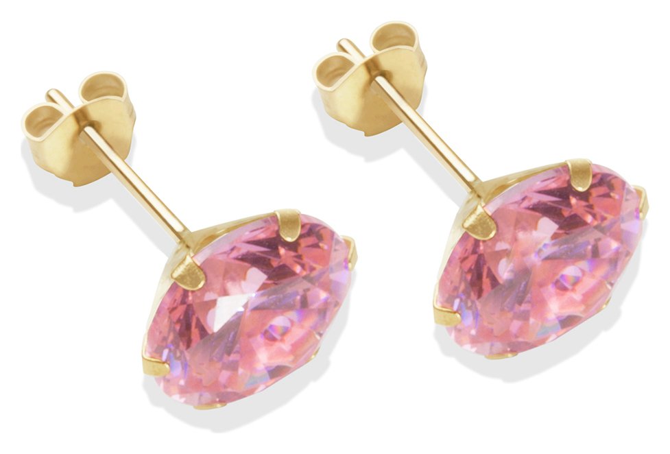 9ct Gold Pink Cubic Zirconia Stud Earrings - 8mm