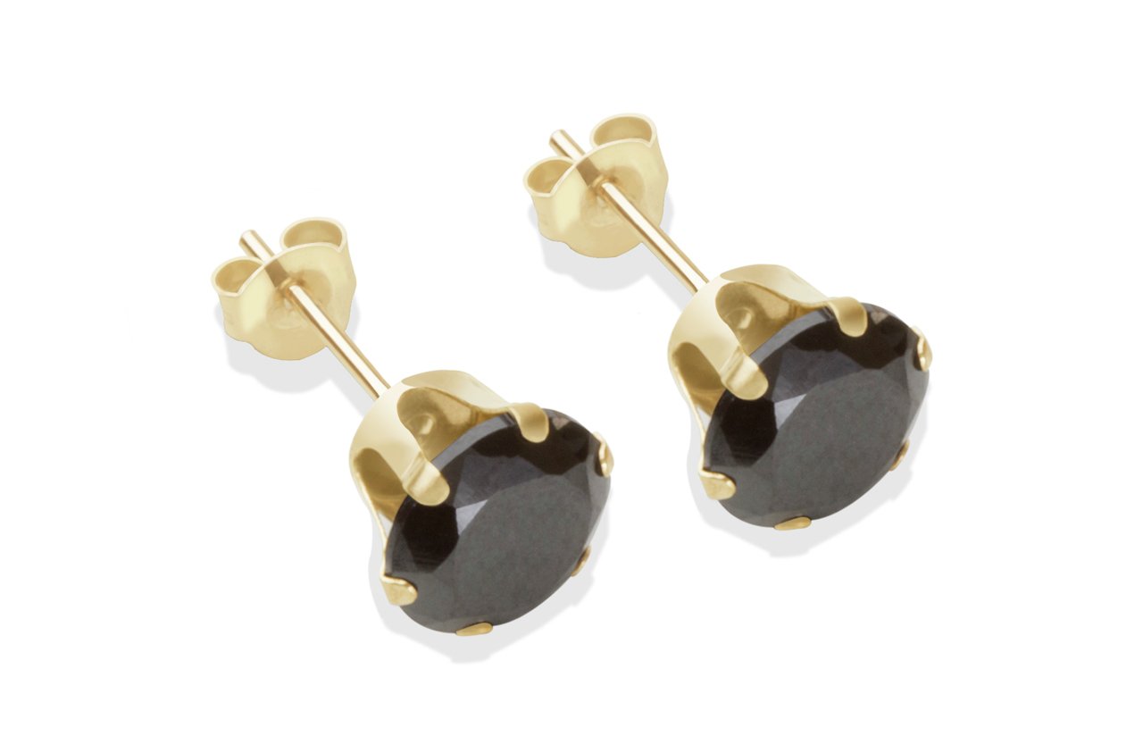 9ct Gold Black Cubic Zirconia Stud Earrings - 7mm