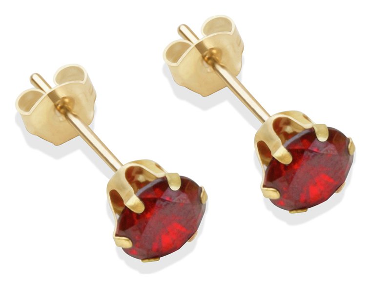 9ct Gold Red Cubic Zirconia Stud Earrings - 5mm
