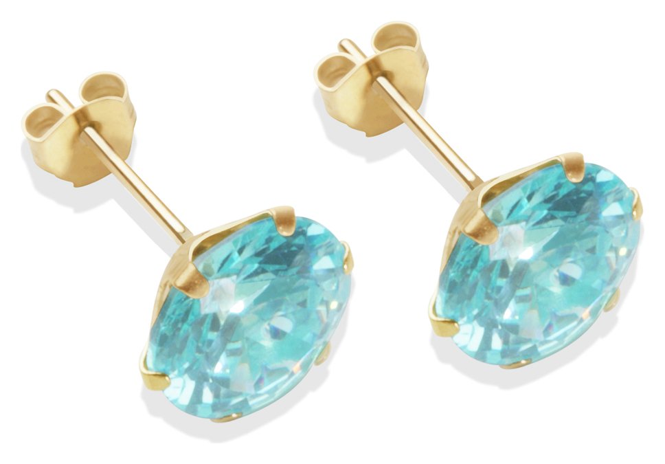 Argos 9 Carat Gold 8mm Aqua Cubic Zirconia Reviews