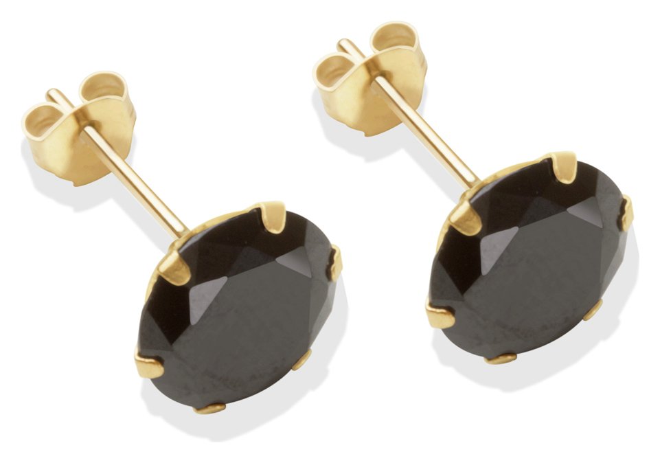 9ct Gold Black Cubic Zirconia Stud Earrings - 8mm