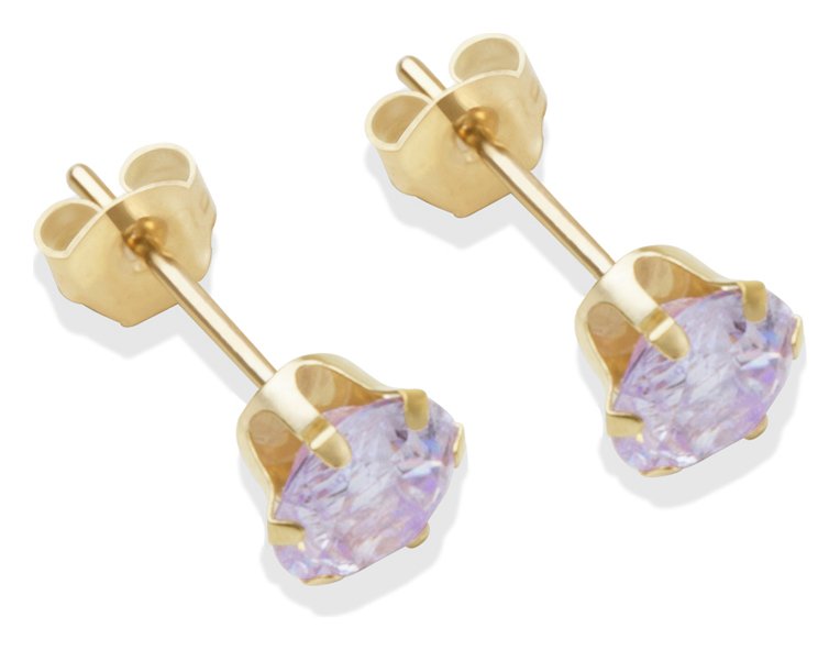 9ct Gold Lilac Cubic Zirconia Stud Earrings - 5mm