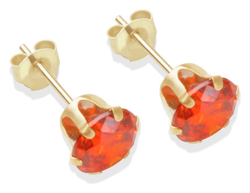 9ct Gold Orange Cubic Zirconia Stud Earrings - 6mm