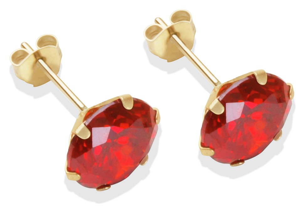 9ct Gold Red Cubic Zirconia Stud Earrings - 8mm