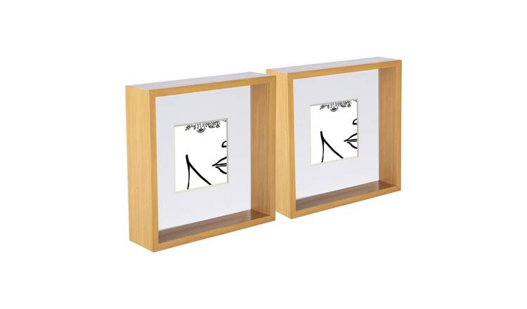 Nicola Spring 3D Deep Box Frames - 8 x 8" with Mount - Set of 5 - Light Wood