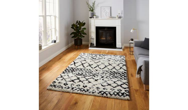 Mega Flooring White Shaggy Geometric Rug - 80 x 150cm