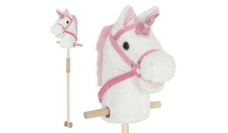 AIYAPLAY Stick Horse with Wooden Wheels and Neighing Sound - Pink & White