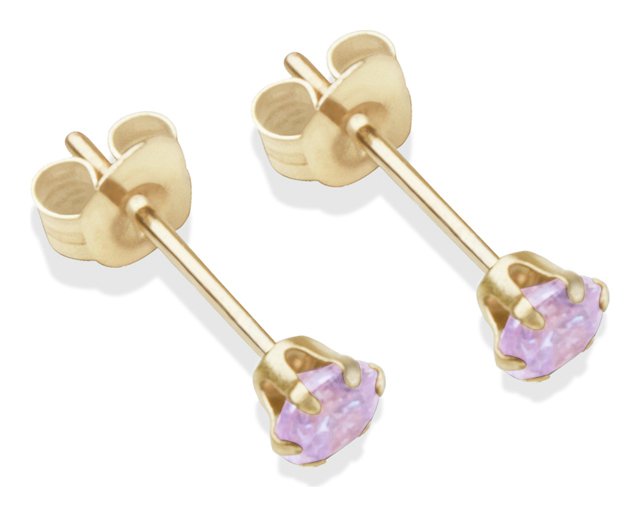 9ct Gold Lilac Cubic Zirconia Stud Earrings - 3mm