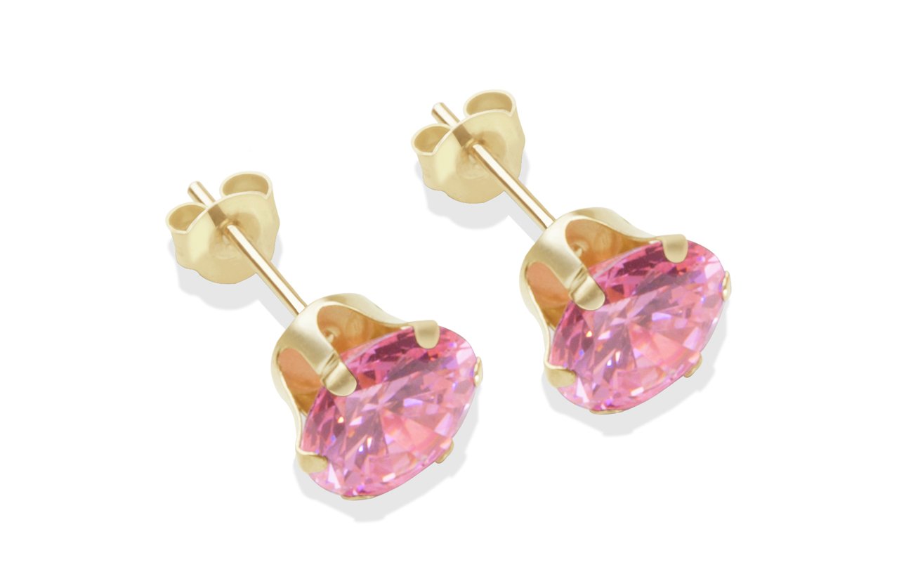 9ct Gold Pink Cubic Zirconia Stud Earrings - 7mm