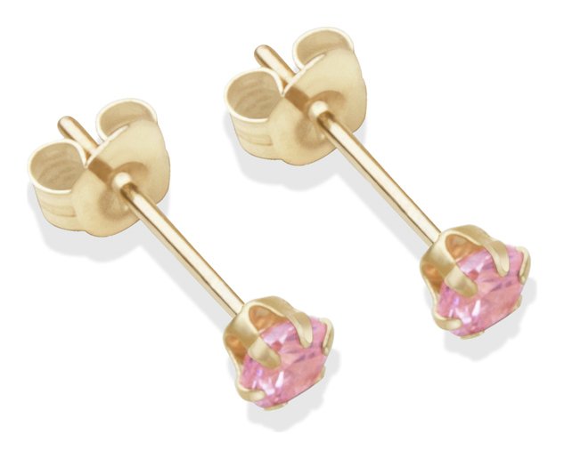 9ct Gold Pink Cubic Zirconia Stud Earrings - 3mm