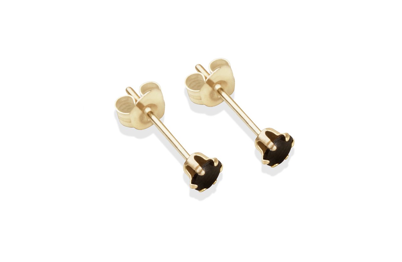 9ct Gold Black Cubic Zirconia Stud Earrings - 3mm