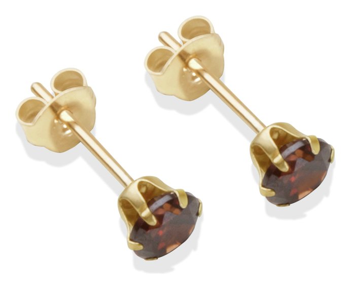 9ct Gold Brown Cubic Zirconia Stud Earrings - 4mm