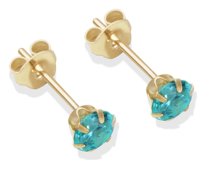 9ct Gold London Blue Cubic Zirconia Stud Earrings - 4mm