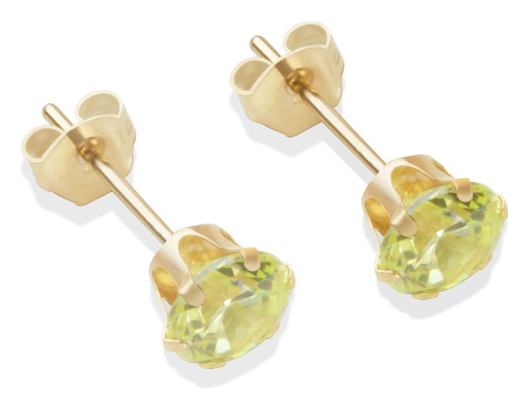 9ct Gold Light Peridot Coloured CZ Stud Earrings - 5mm