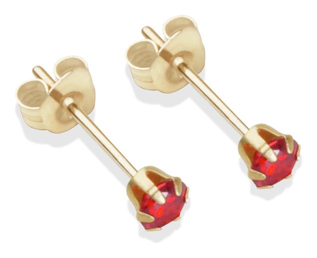 9ct Gold Red Cubic Zirconia Stud Earrings - 3mm
