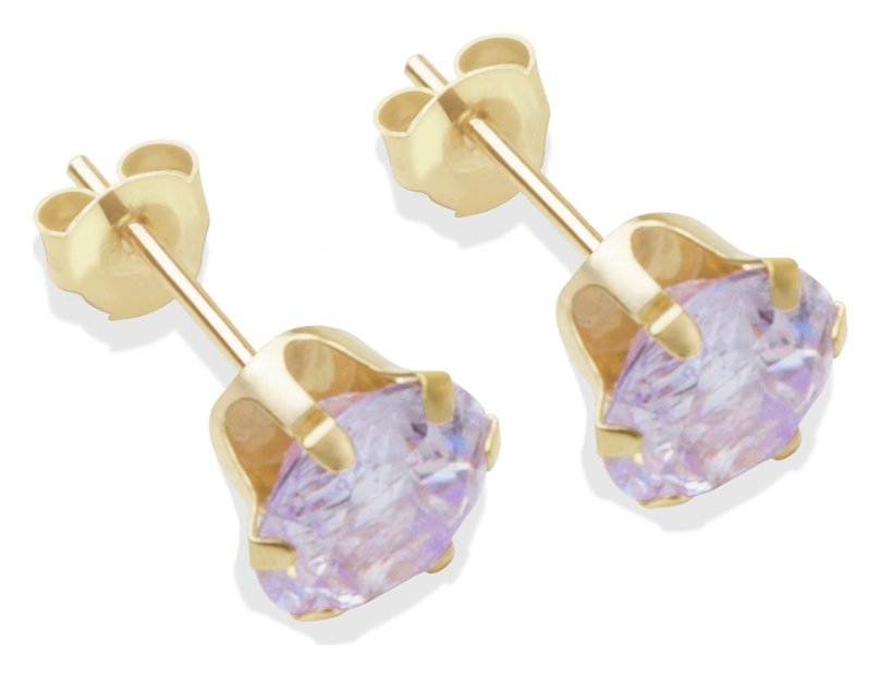 9ct Gold Lilac Cubic Zirconia Stud Earrings - 6mm