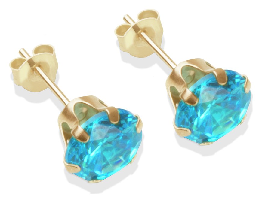 9ct Gold London Blue Cubic Zirconia Stud Earrings - 7mm