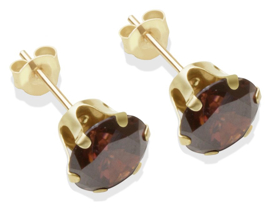 9ct Gold Brown Cubic Zirconia Stud Earrings - 7mm
