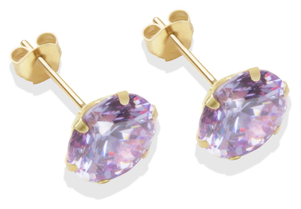 9ct Gold Lilac Cubic Zirconia Stud Earrings - 8mm