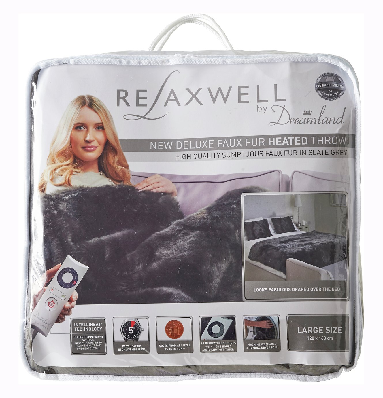 Relaxwell By Dreamland Intelliheat Faux Fur Heated Throw