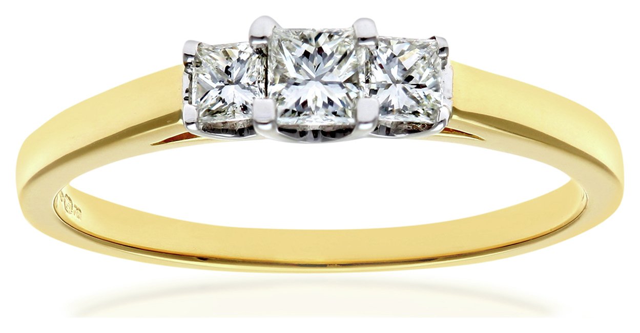 18ct Gold 0.33ct Diamond Princess Cut Ring - Size N